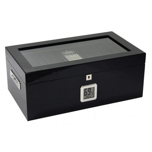 Prestige Import Group Raven 120 Ct. Full Black Desktop Humidor w/ Black Interior & Polished Hardware