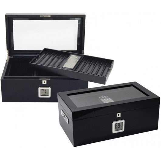 Prestige Import Group Raven 120 Ct. Full Black Desktop Humidor w/ Black Interior & Polished Hardware