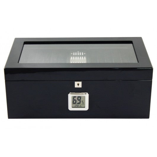 Prestige Import Group Raven 120 Ct. Full Black Desktop Humidor w/ Black Interior & Polished Hardware